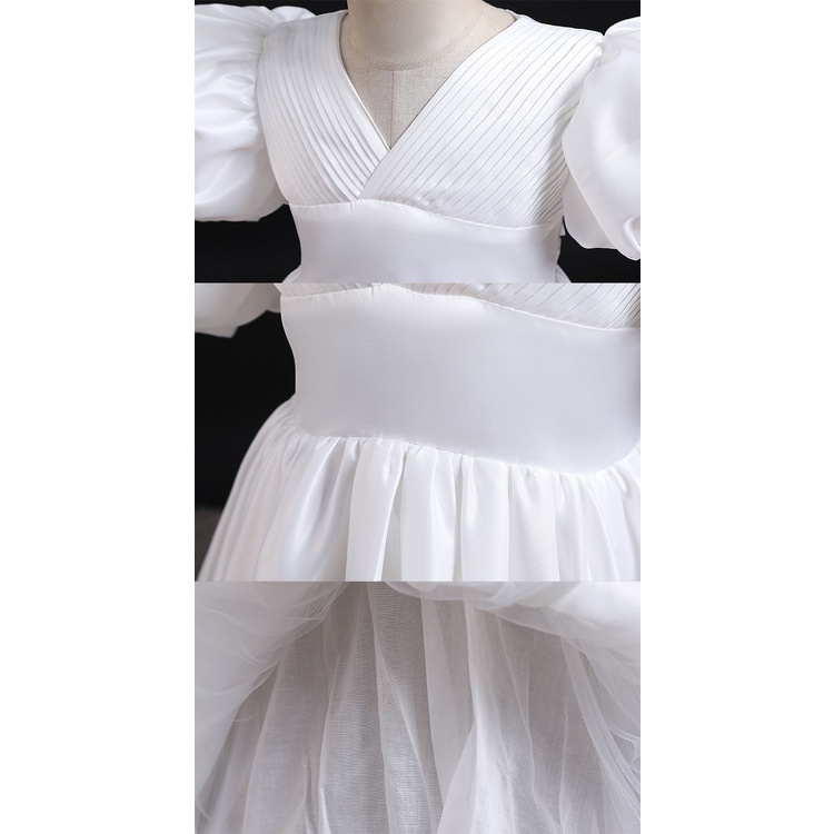 Đầm Công Chúa Màu Trắng Tay Phồng Trang Trọng Cho Bé Gái 7 Tuổi