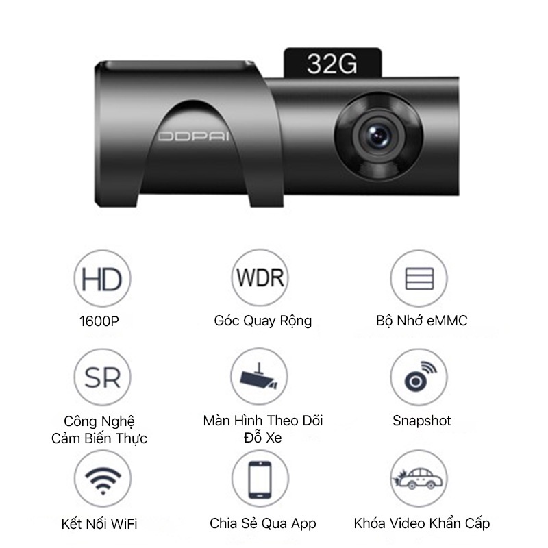 Camera hành trình ô tô  DDPAI Dash Cam Mini3 2K 1600P điều khiển từ xa thiết kế xoay 360° bản quốc tế