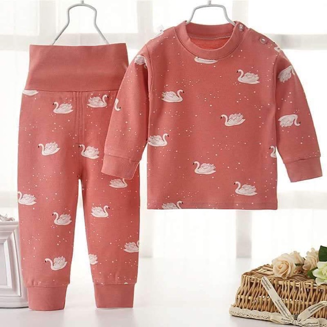 Đồ bộ cotton dài tay, Bộ cotton mặc nhà Bé Gái Cạp Cao ấm bụng chất Cotton Len Cho Bé 7-18kg