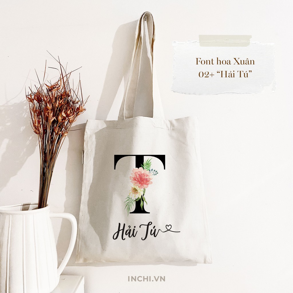 (BST  TÚI  2 ) TÚI TOTE IN THEO YÊU CẦU TÊN HOA BẢNG CHỮ CÁI VẢI CANVAS PHONG CÁCH KHÓA KÉO KHUY CÀI GIÁ ƯU ĐÃI