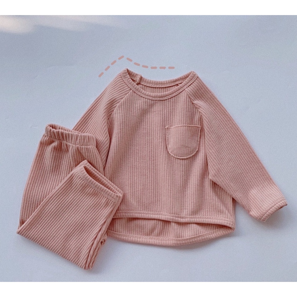 Bộ Quần Áo Dài Tay Cho Bé Trai, Bé Gái Chất Liệu Cotton Gân Tăm - Mặc Nhà 8 - 18 Kg
