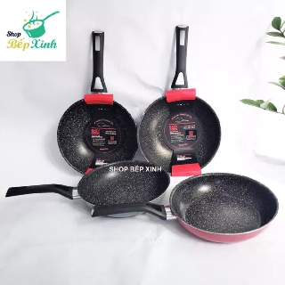 Chảo hợp kim nhôm chống dính  vân đá cao cấp  đáy từ Kims Cook.Size 20,24,26,28.Tặng 5 muỗng inox