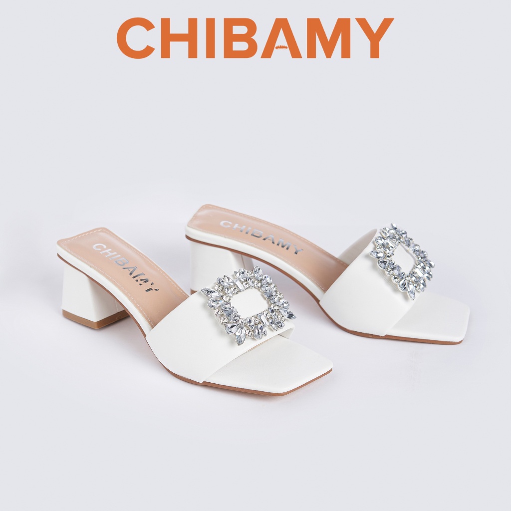Guốc cao gót nữ đính đá CHIBAMY cao 5cm gót vuông chất da mềm mã GU01