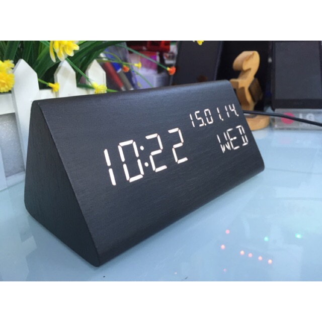 Đồng hồ Led gỗ để bàn Ngày Tháng Năm - Nhiệt kế