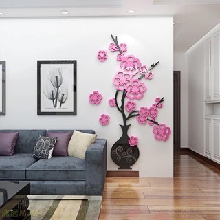 Mica dán tường ngày tết 2024 bình hoa mai hồng tranh trang trí phòng khách, phòng ngủ, spa, nail, cafe