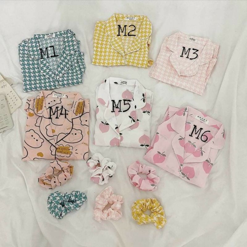 Đồ Bộ PYJAMA Bò Sữa/ Đào/ Cừu/Tim /Gấu POENYB Kiểu bánh bèo dễ thương mặc ngủ ở nhà Ulzzang