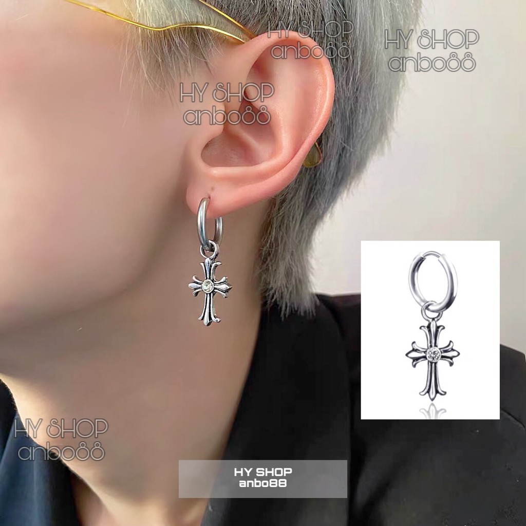 Khuyên Tai Bông Tai Nam Nữ Chrome Hearts Đính Kim Thép Titan Không Gỉ