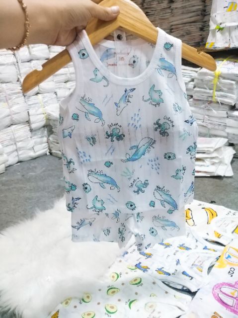 Bộ cotton giấy sát nách cho bé 4-15kg