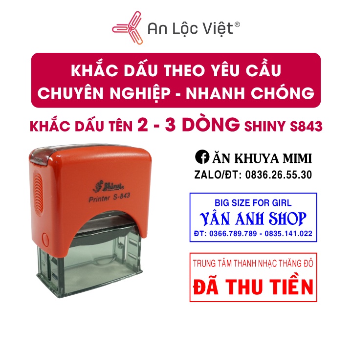 Khắc dấu tên 2 dòng - 3 dòng theo yêu cầu SHINY S843 (18x47mm)