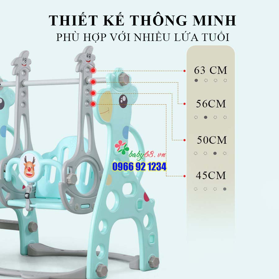 Cầu Trượt Xích Đu Cho Bé, Cầu Trượt Cho Bé, Kèm Xích Đu, Bóng Rổ, Có Phát Nhạc, Điều Chỉnh Kích Thước, Bảo Hành 2 Năm