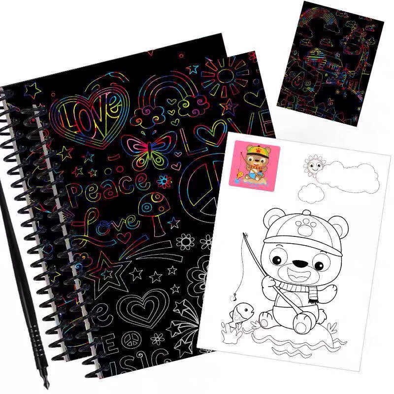 Đồ chơi giáo dục - tranh cạo ma thuật màu đen thú vị cho bé