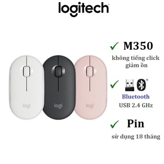Chuột không dây logitech pebble m350 - bluetooth/ usb, giảm ồn , nhỏ gọn, macos / pc