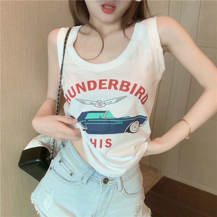 Jiashucheng Áo Thun Sát Nách Dáng Rộng In Chữ Thời Trang Mùa Hè Phong Cách Âu Mỹ Cho Nữ