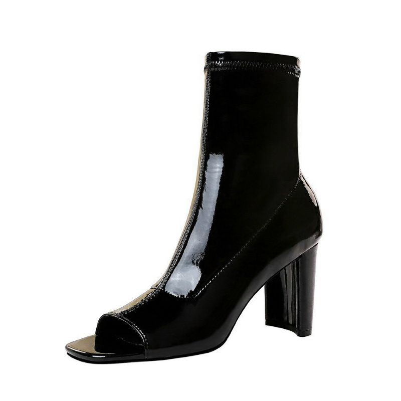 Giày bốt boots hở mũi da bóng và lì đẹp xuất sắc