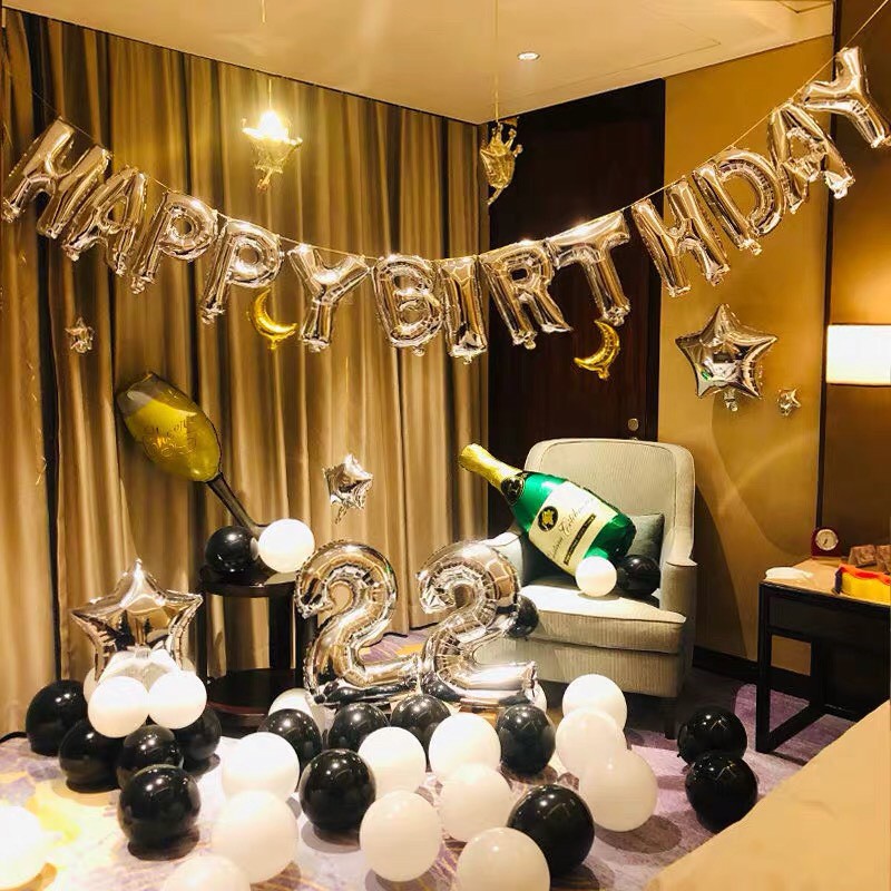 Set Bóng Trang Trí Sinh Nhật Chai Rượu Và Ly Bia Đơn Giản( tặng kèm bơm bóng+ băng dính)