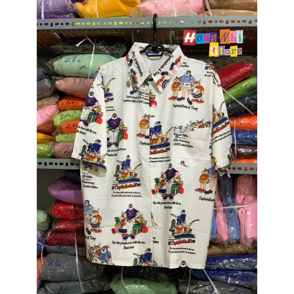 Áo Sơ Mi Hoạ Tiết Tay Lỡ Dáng Rộng, Sơ Mi Đi Biển, Sơ Mi Hoạt Hình Tay Lửng Unisex - MM | BigBuy360 - bigbuy360.vn