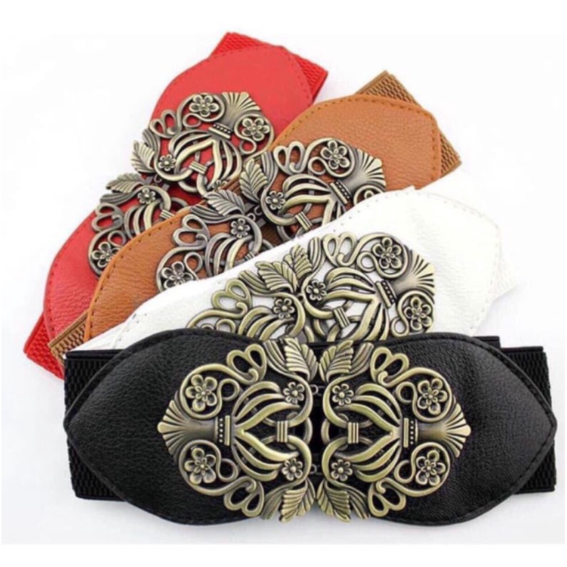 🌿Dây nịt thun nữ ( Đai Váy ) hoa văn đồng🍃 Bản 6cm🍃 Khoá móc cài trước 🍃 Lưng thun co giãn freesize