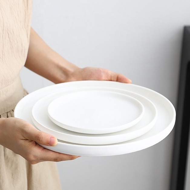 Đĩa tròn phẳng trắng/đen men mờ phong cách Bắc Âu - Sứ cao cấp, đĩa nhà hàng xuất Âu