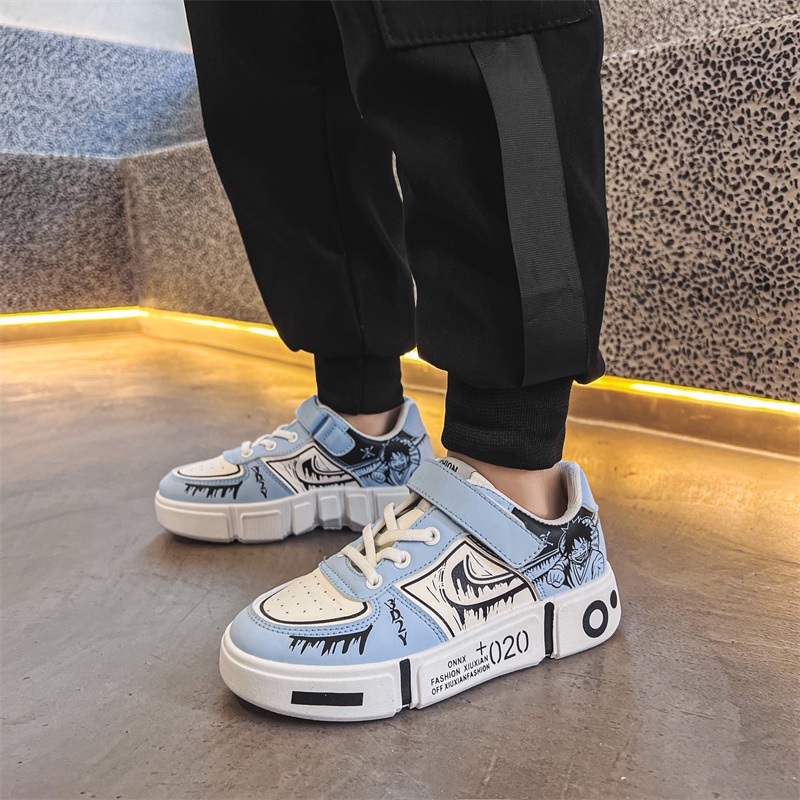 Giày Thể Thao Chạy Bộ Thoáng Khí Mềm Mại Thoải Mái In Hình One Piece Luffy Size 31~39 Phong Cách Hàn Quốc Cho Bé Trai