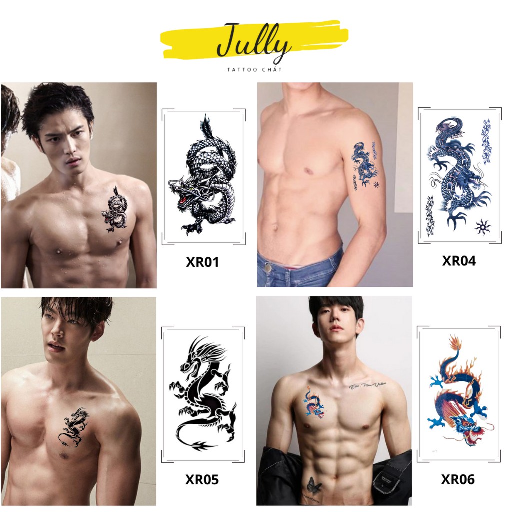 Hình xăm dán tạm thời mini rồng dragon cho nam, chống nước, an toàn, bền đẹp JULLY Tattoo chất