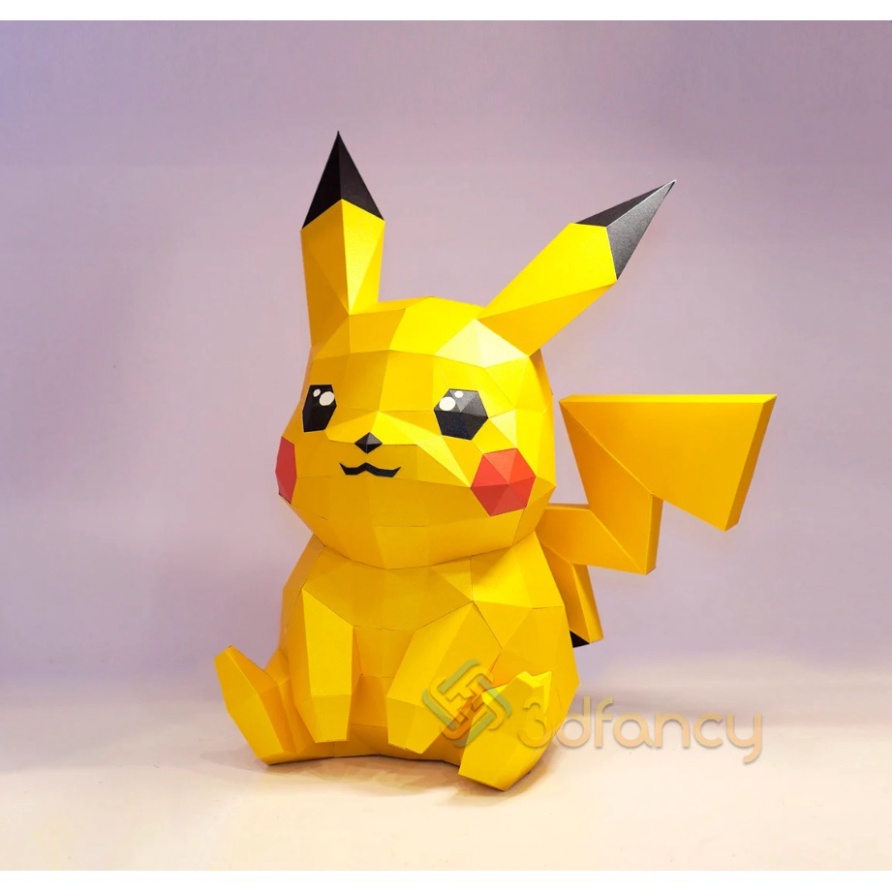 Mô hình Pikachu 3D bằng giấy cao 40cm tự lắp ghép có hướng dẫn, trang trí bàn làm việc hoặc phòng khách
