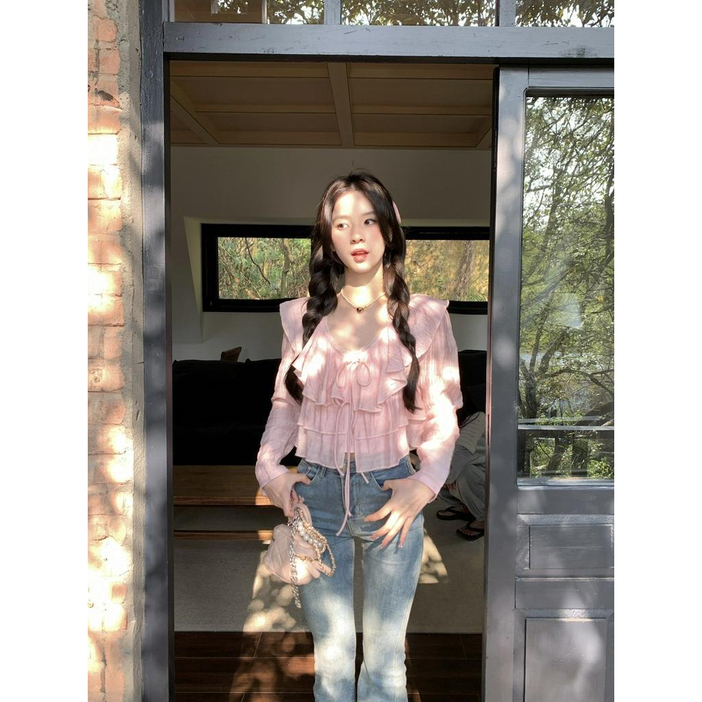 62119 Áo Sơ Mi Voan Ren Bèo Hai Mảnh