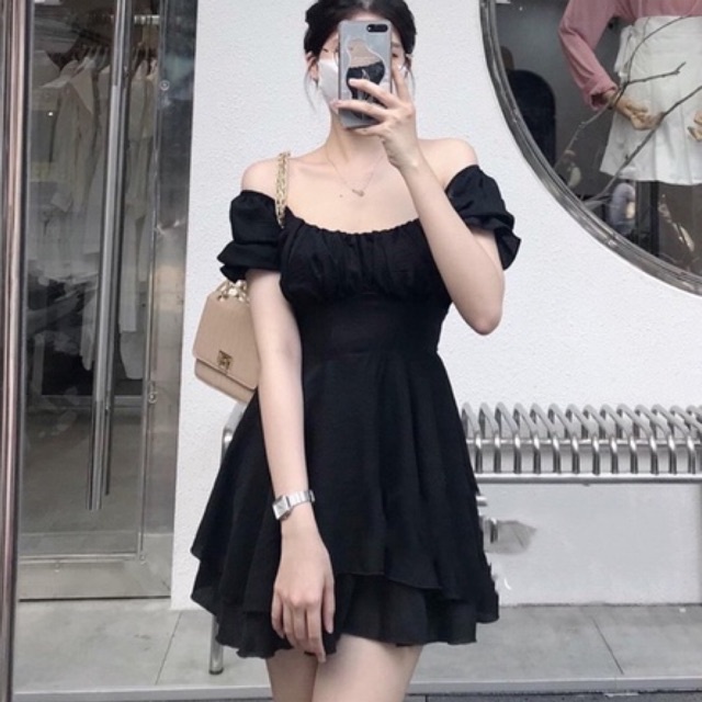 VÁY ĐEN  TAY PHỒNG BO EO XẾP LY NGỰC - GD235