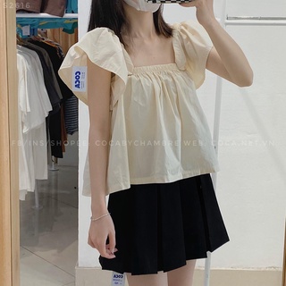 [S2616] Áo sơ mi trơn trễ vai bo chun (Có sẵn/Ảnh thật)