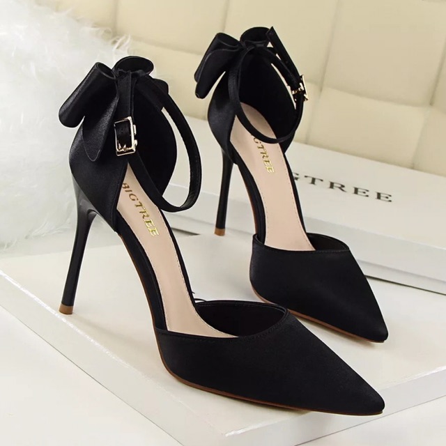 (HÀNG CÓ SẴN)5196-1 Giày cao gót mũi nhọn nơ sau bigsize 34-43
