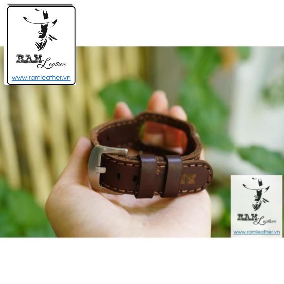 (Made in VietNam) DÂY MIBAND 4 / MIBAND 3 / MIBAND 5 DA BÒ NÂU MẬN TRƠN - DA BÒ THẬT-CHÍNH HÃNG RAM LEATHER