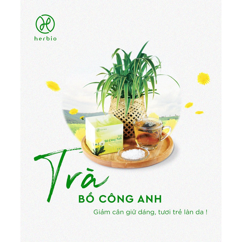 Trà thảo dược Bồ Công Anh Herbio - giúp giảm cân, giảm mụn, mát gan giải độc , hộp 12 gói