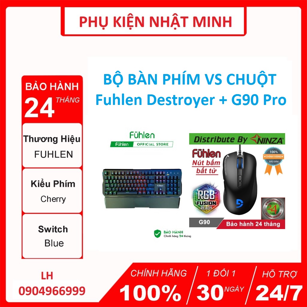 Combo bàn phím + chuột (Fuhlen Eraser + Fuhlen G90)/(Fuhlen Destroyer + G90) chính hãng full box BH 24 tháng lỗi 1 đổi 1