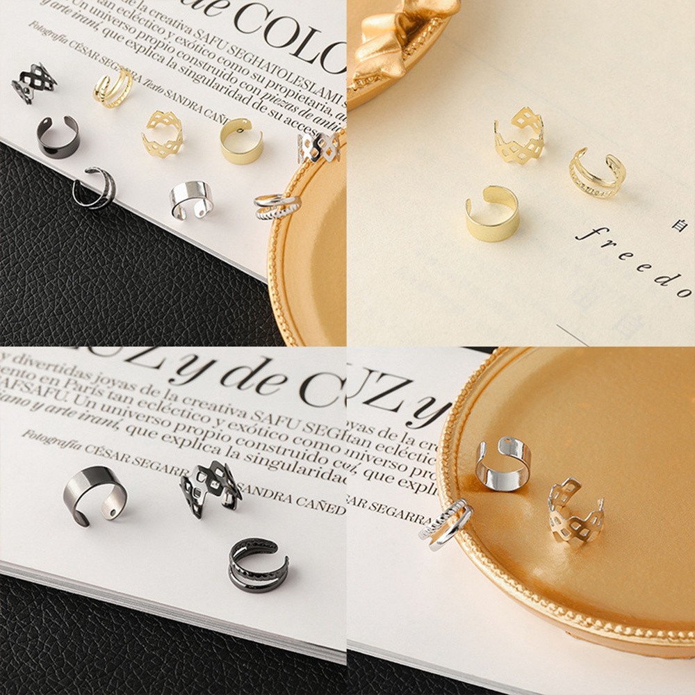 USNOW Khuyên đeo vành tai tròn không cần xỏ lỗ phong cách Hàn Quốc Vintage