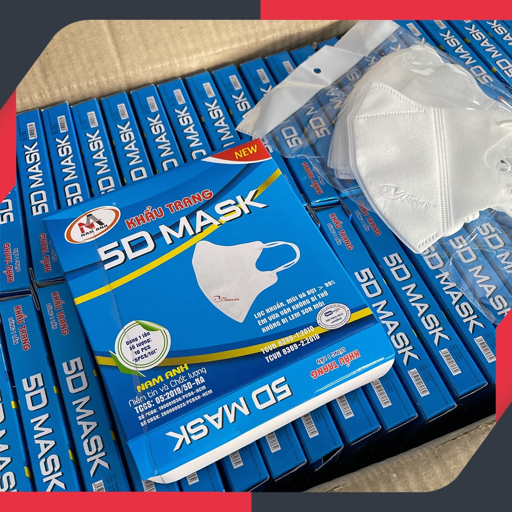 Hộp 10 Chiếc Khẩu Trang 5D Mask Nam Anh Famapro Quai Thun Kháng Khuẩn Và Bụi Mịn