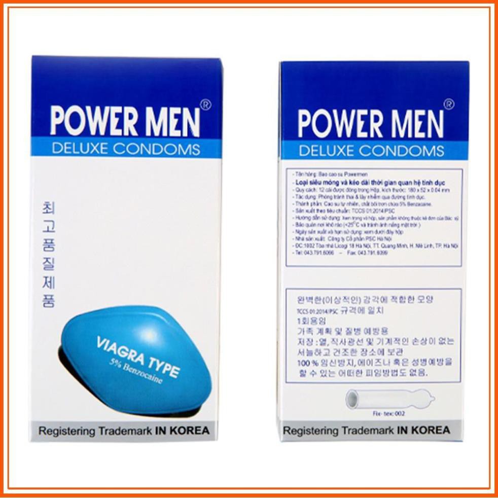 Bao cao su chống xuất tinh sớm, gân, gai, kéo dài thời gian quan hệ- hộp 12 chiếc- Bcs Power Men Viagra ngọc trai