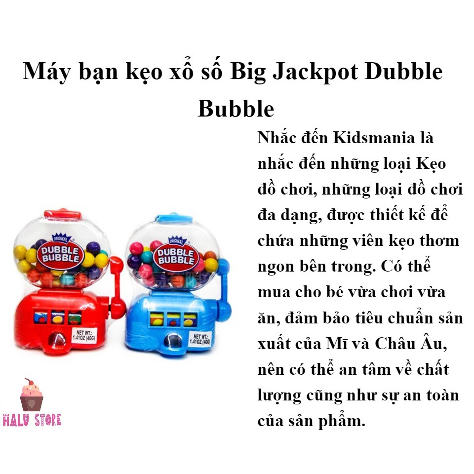 Máy bán kẹo xổ số Big Jackpot Dubble Bubble Mỹ hủ 40g