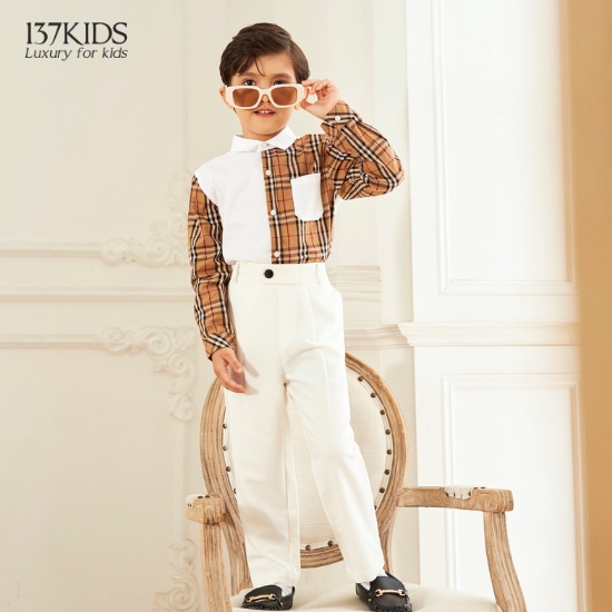 Áo sơ mi trắng dài tay kẻ BBR 137Kids thiết kế cao cấp cho bé trai