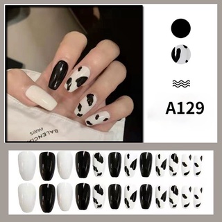 Set 24 Móng Tay Giả Màu Trắng Đen Phong Cách Âu Mỹ
