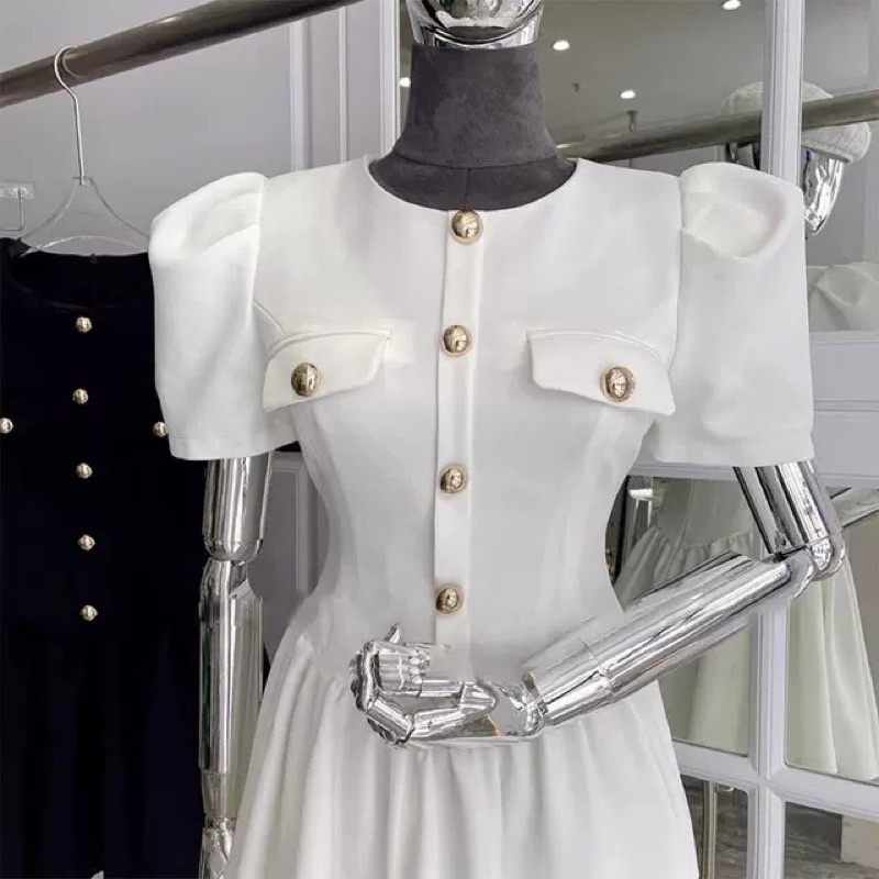 Đàm dự tiệc đính cúc tay phồng cực tôn dáng sang chảnh cho nàng đi chơi dự tiệc | BigBuy360 - bigbuy360.vn