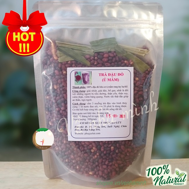 TRÀ ĐẬU ĐỎ HỮU CƠ Ủ MẦM RANG 500G tự nhiên tốt cho sức khỏe người lớn, trẻ em, người già, ăn kiêng, giảm cân, eat clean