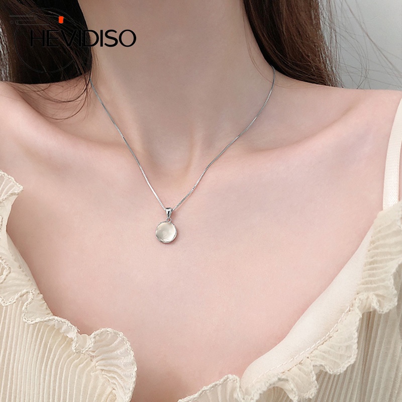 Vòng cổ bạc Sterling S925 mặt tròn màu trắng thời trang cho nữ