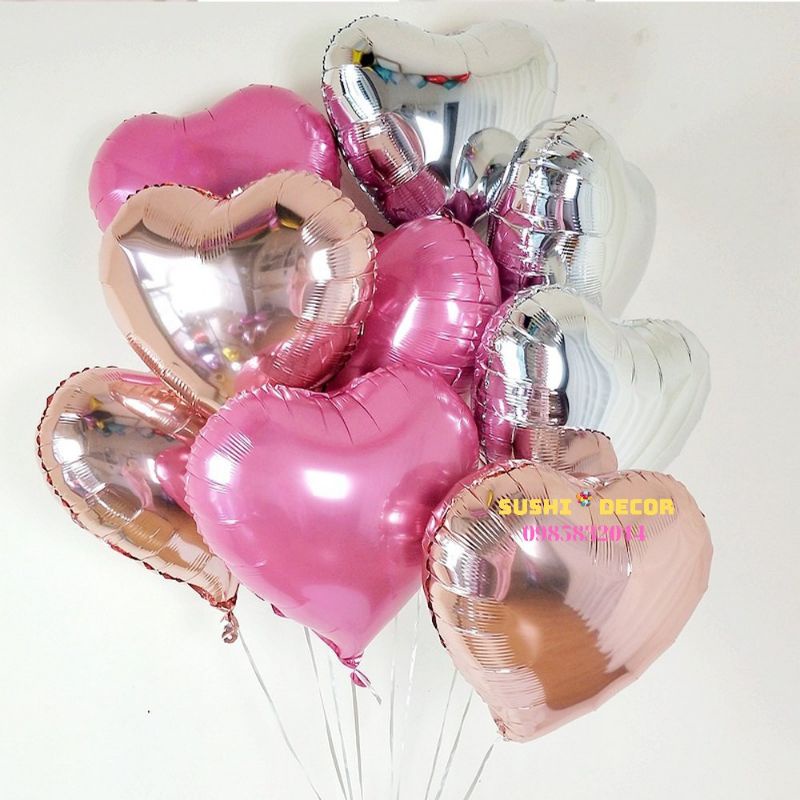Bóng bay trái tim size 18 inch , bóng tráng nhôm trái tim cỡ đạitrang trí sinh nhật tiệc cưới