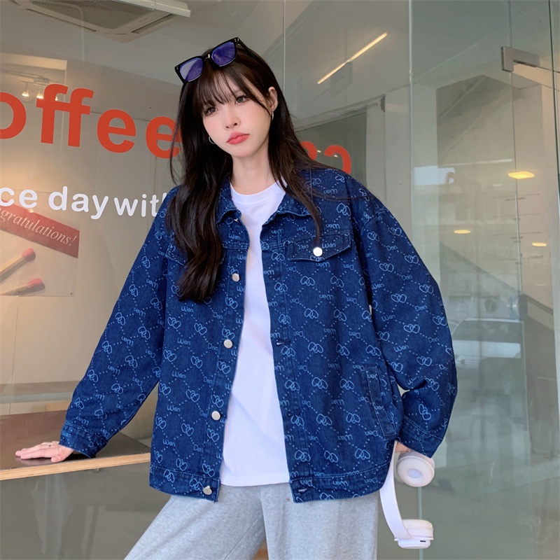 Áo Khoác Denim Có Cổ Form Rộng Theo Phong Cách Preppy Dễ Phối Đồ