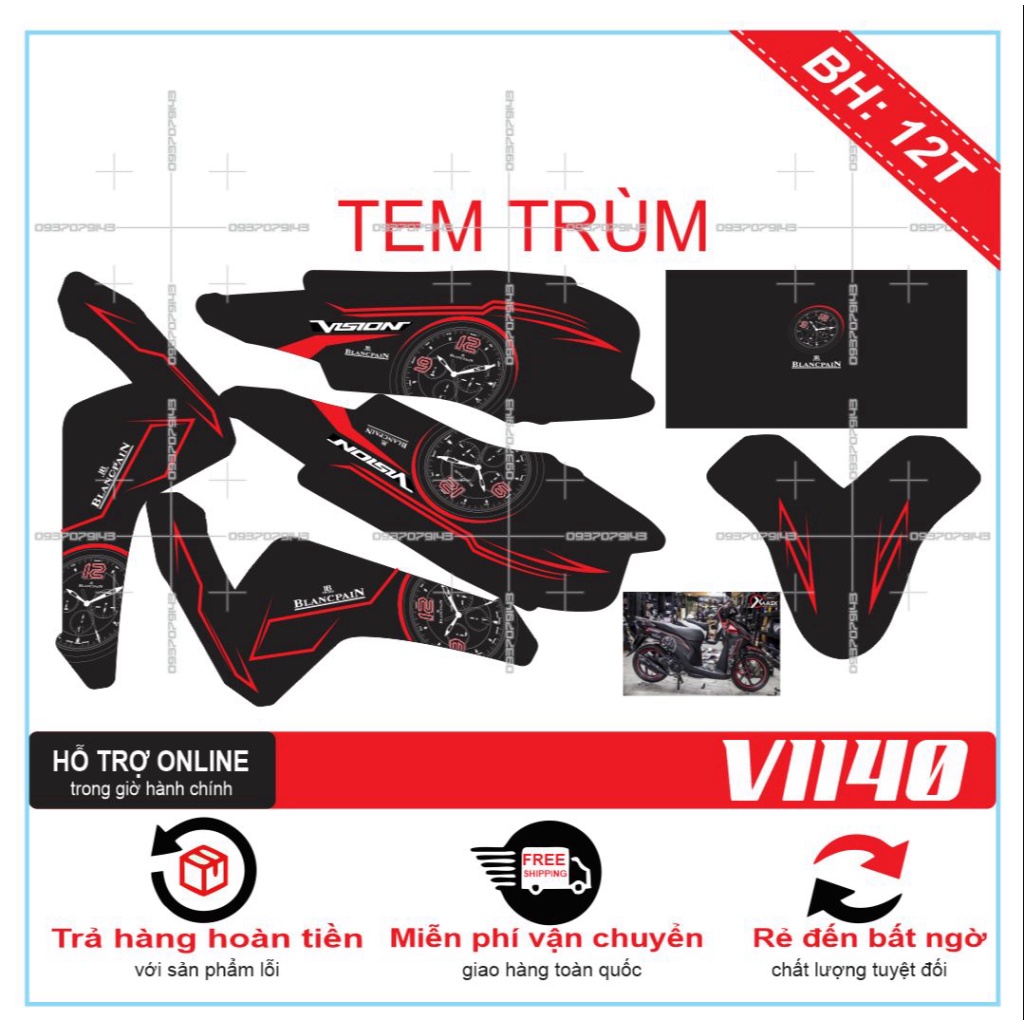 TEM XE VISION 2016 ĐỒNG HỒ ĐEN NHÁM -- SHIN DECAL 2