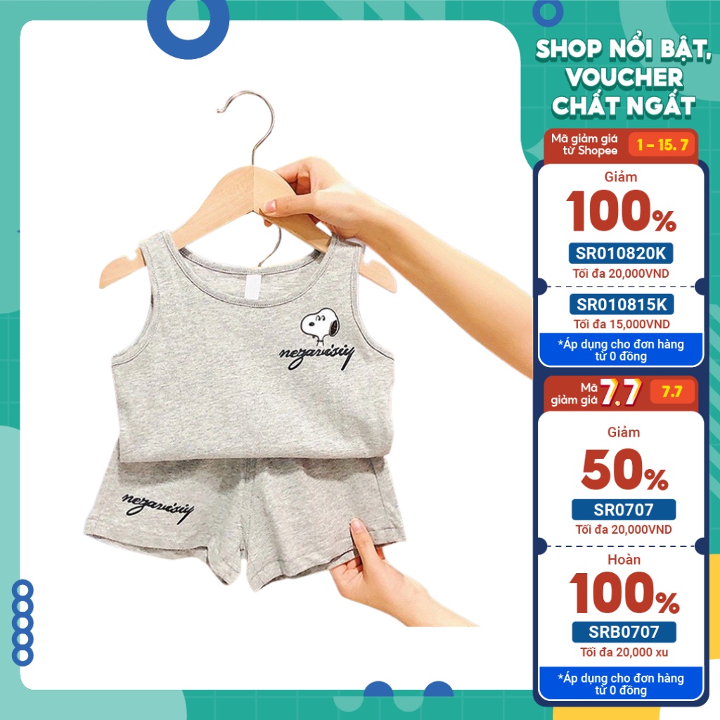 Bộ quần áo bé trai cotton cộc tay TINY KIDS, Đồ bộ cho bé in hình chú cho snoopy từ 7-28kg