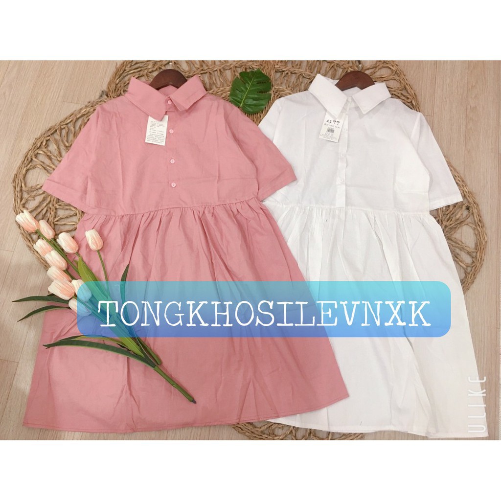 Mẫu mới - VÁY BABYDOLL CỔ BẺ SƠ MI 2 MÀU HỒNG TRẮNG ULZZANG