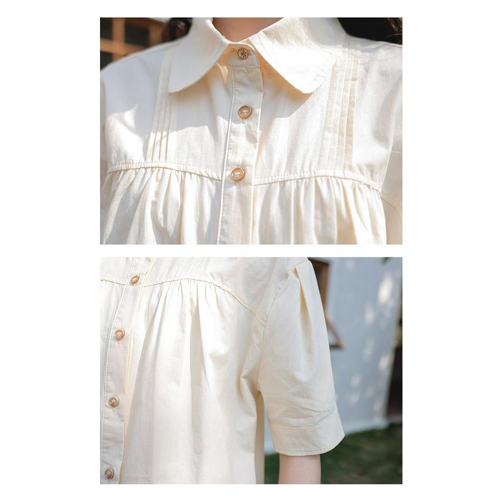 Áo Sơ Mi Cotton Ngắn Tay Đơn Giản Thoải Mái Phong Cách Cổ Điển Dành Cho Nữ 62047