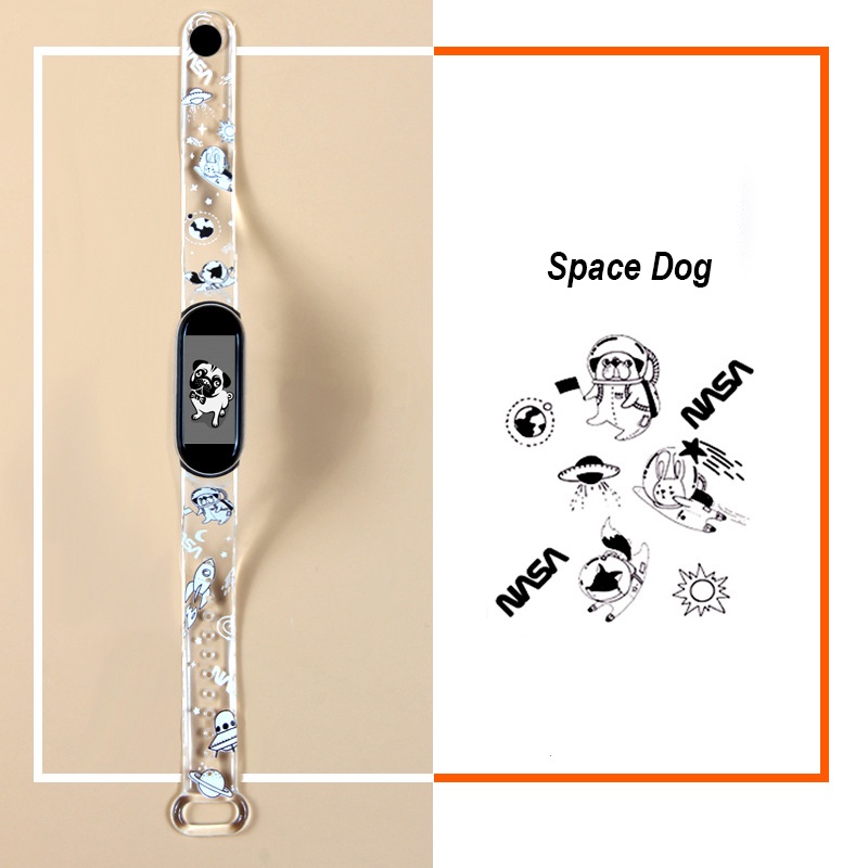 Dây Đeo Cổ Tay Trong Suốt Thay Thế In Họa Tiết Dễ Thương Cho Xiaomi Band 4 3 Mi Band 5