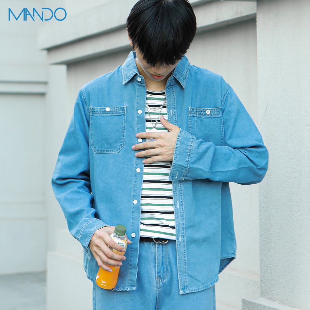 Áo sơ mi denim nam MANDO form rộng phong cách nam tính dễ mix đô thời trang Hàn Quốc SMD047