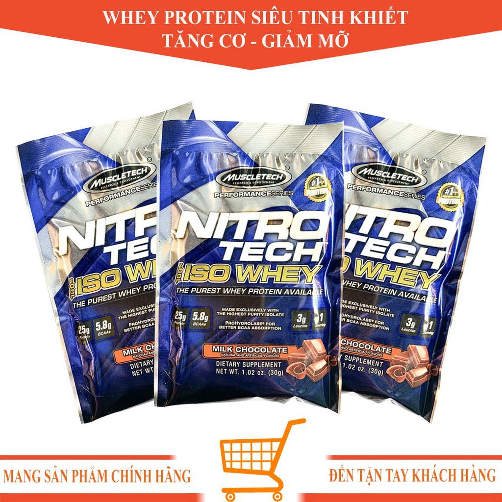 Combo 3 Gói Mẫu Nitro Tech 100% Iso Whey vị Chocolate